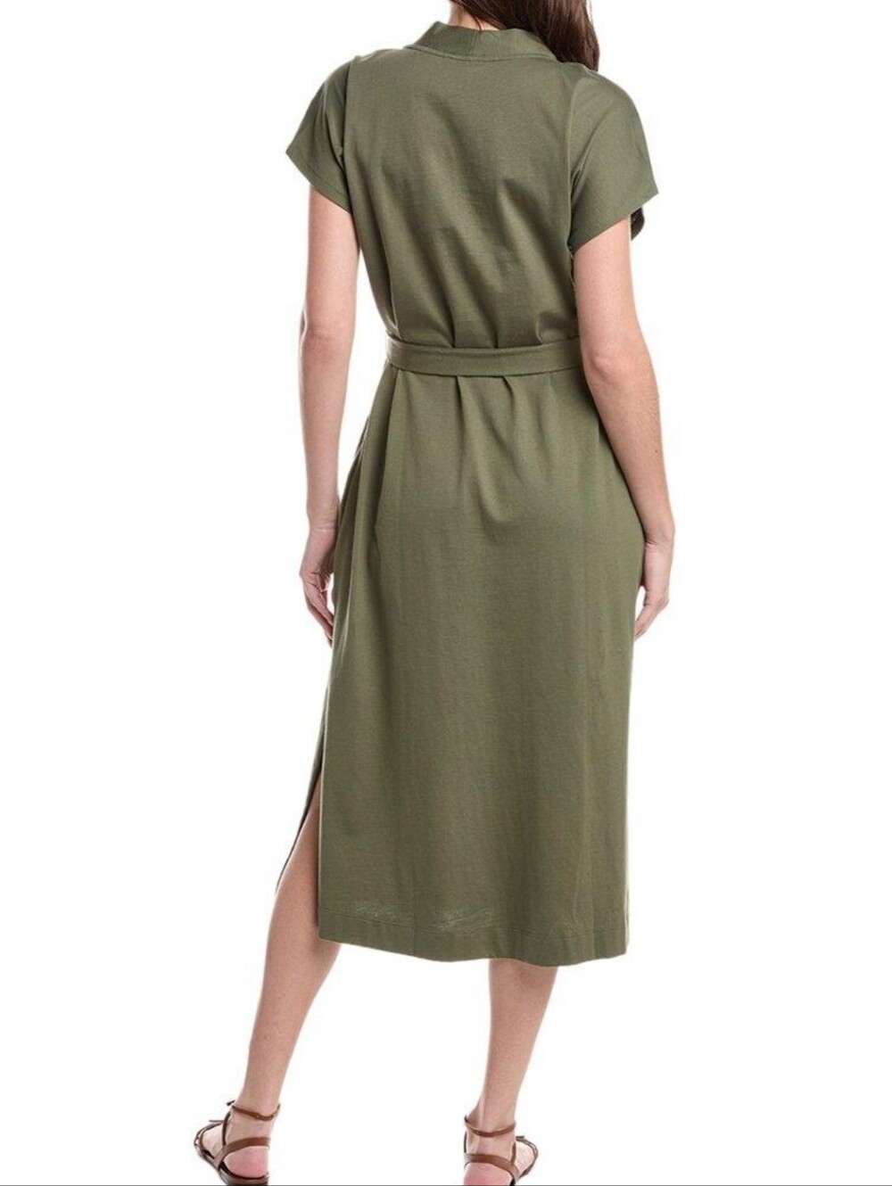 Tommy Bahama Olive Green Spruce V-neck Midi Dress W/ Tie Belt, L - Picture 2 of 8